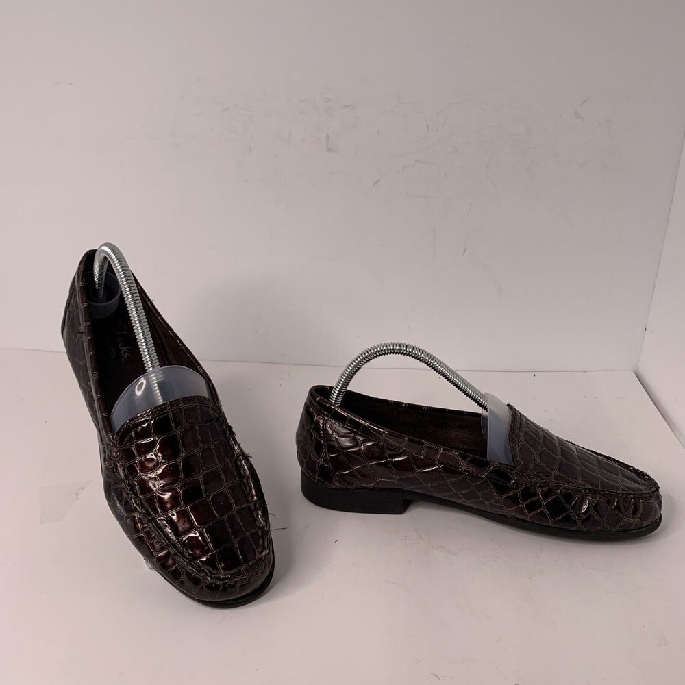 Clarks Bendables 35683‎ Women's US 9 M Brown Patent Croc Moc Toe Dress Loafers